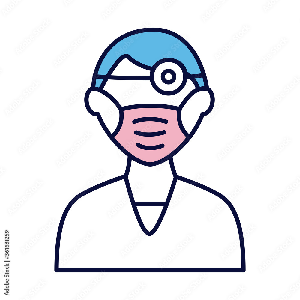 male doctor wearing medical mask and lantern line and fill style icon male doctor wearing medical mask and lantern line and fill style icon