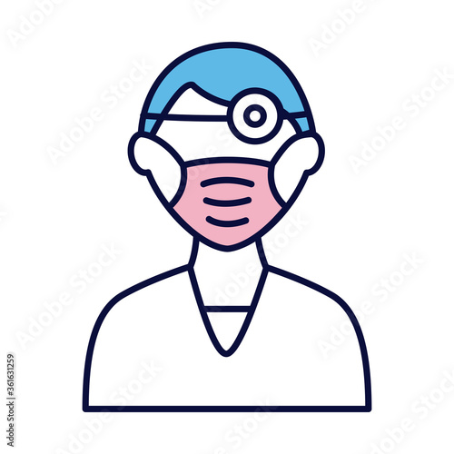 male doctor wearing medical mask and lantern line and fill style icon