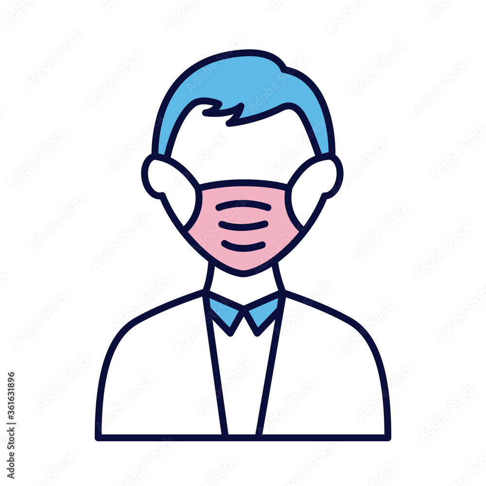 male wearing medical mask line and fill style icon