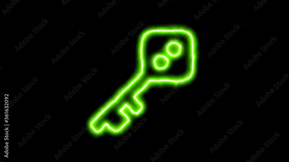 The appearance of the green neon symbol key skeleton. Flicker, In - Out. Alpha channel Premultiplied - Matted with color black The appearance of the green neon symbol key skeleton. Flicker, In - Out. Alpha channel Premultiplied - Matted with color black