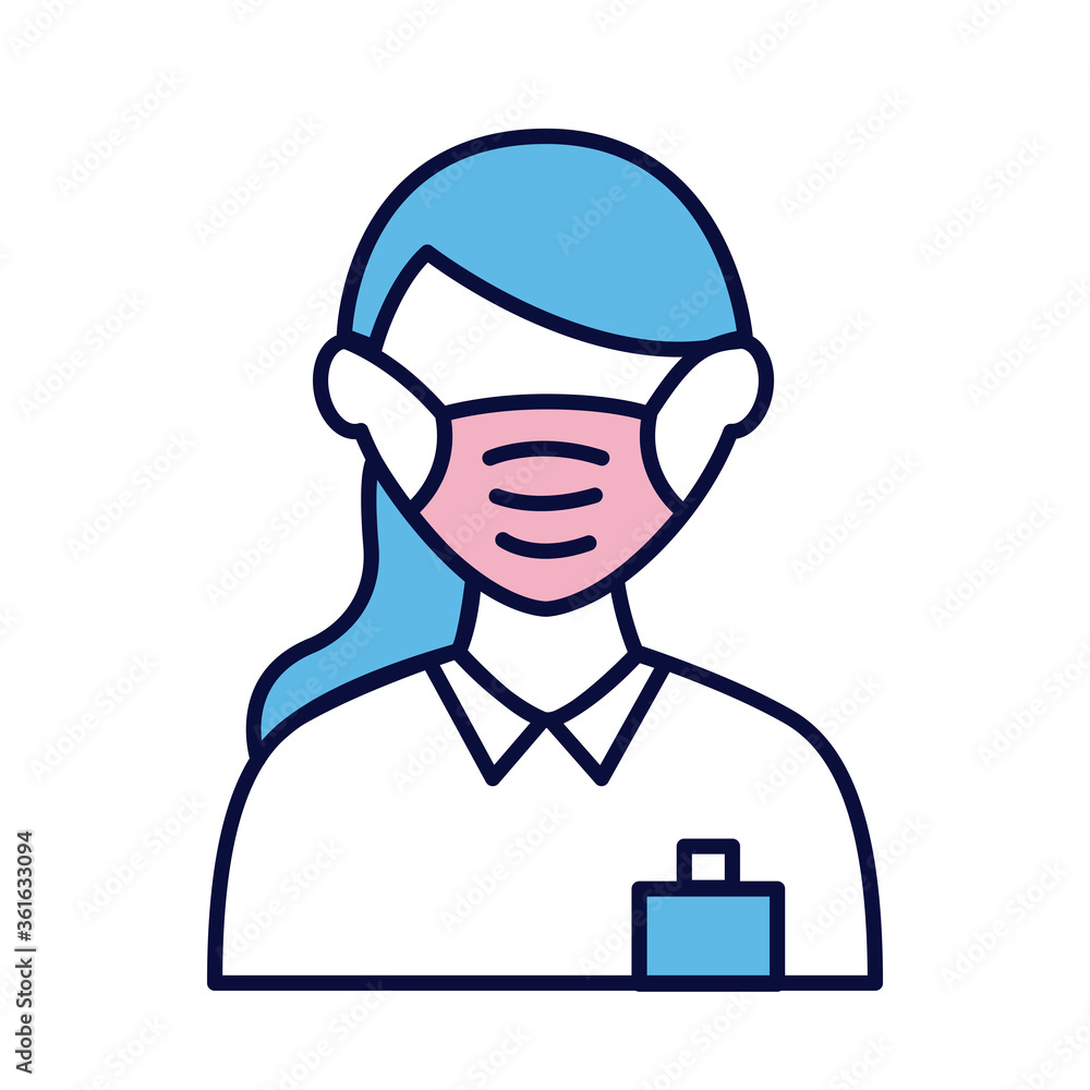 female wearing medical mask line and fill style icon