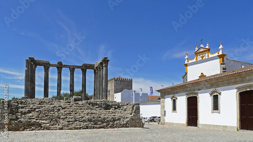 City of Evora in Portugal with the ruins of the ancient Temple of Diana from the Roman times