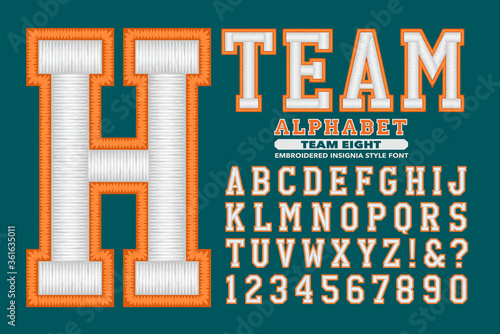 A 3d Embroidery Style Sports Font Similar to Stitched Letters on Sports Caps and Jackets, Also Appropriate for University or College Gear