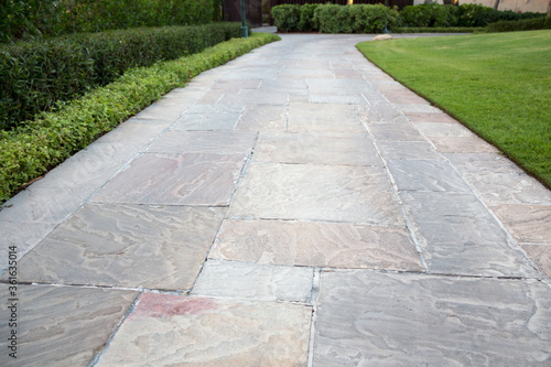 Stone tiles floor texture, garden design, copy space photo