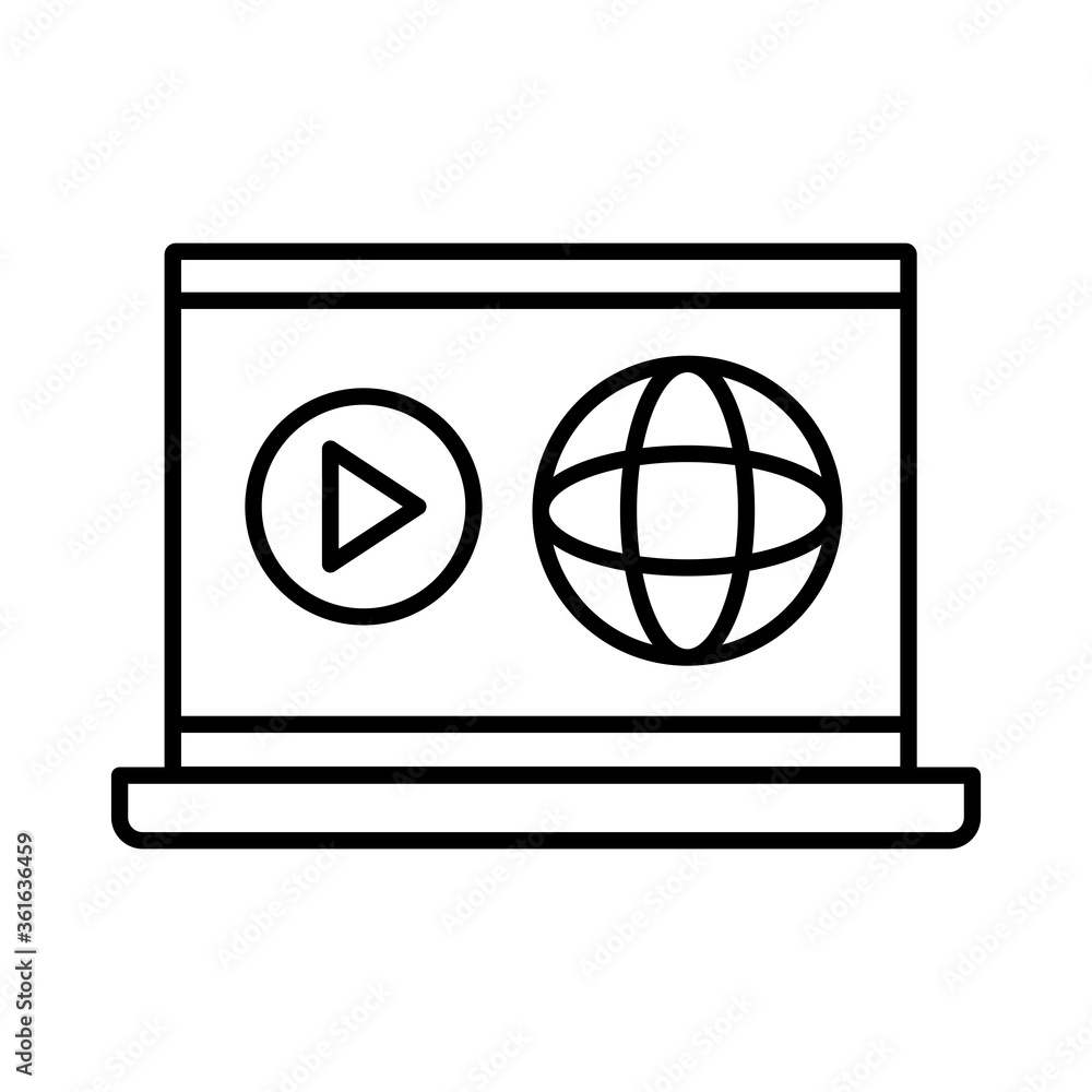 sphere browser with laptop line style icon sphere browser with laptop line style icon