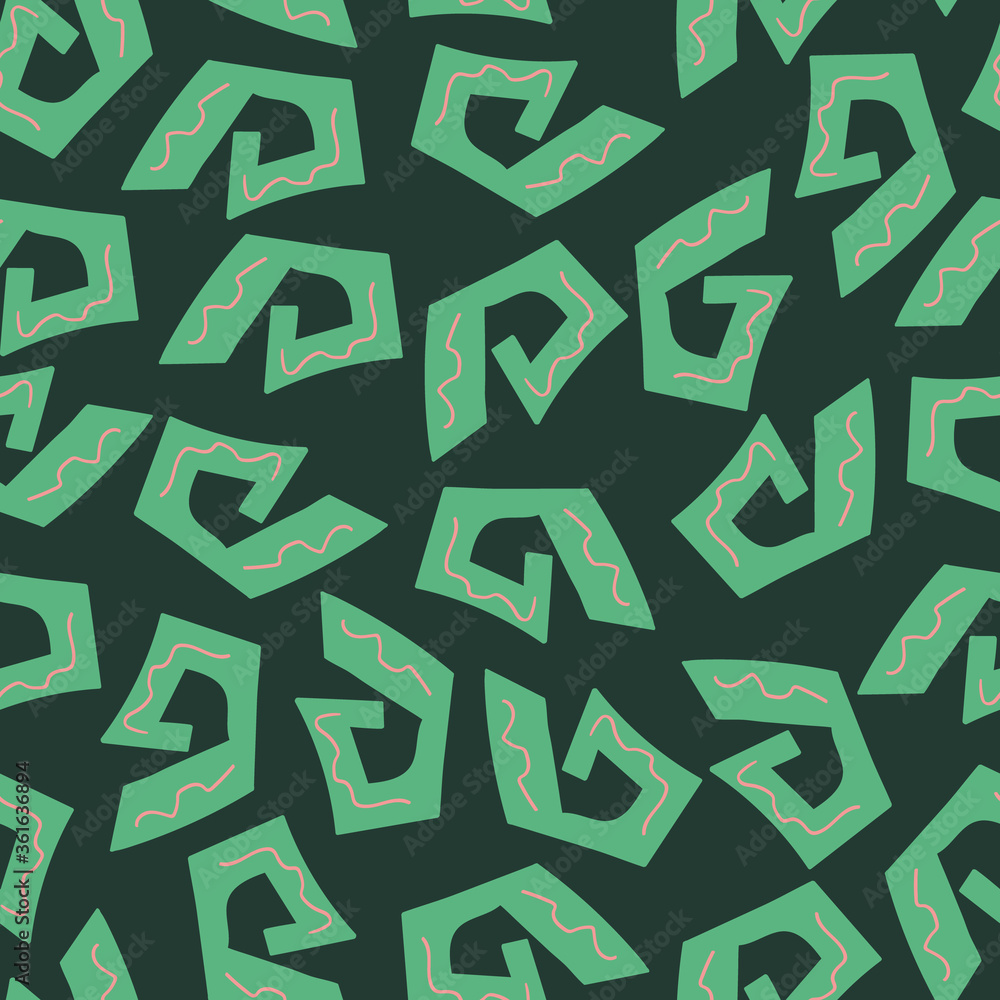 Abstract seamless pattern with geometric shapes. Green vector background for design, paper, textile, decoration. Hand-drawn cute illustration Abstract seamless pattern with geometric shapes. Green vector background for design, paper, textile, decoration. Hand-drawn cute illustration