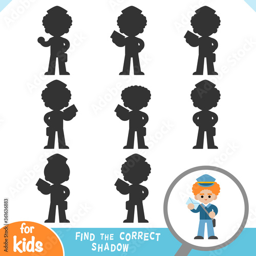 Find the correct shadow, game for children, Postman holding an envelope