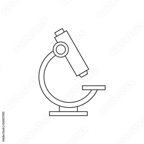 Simple microscope line icon. Black outline on white background. An instrument that enlarges image of small objects. Scientific lab equipment. Education and science. Vector illustration, flat, clip art