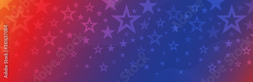 Web banner with elements of the American national flag, many stars. Decorative USA banner suitable for background, headers, posters, cards, website. Vector illustration