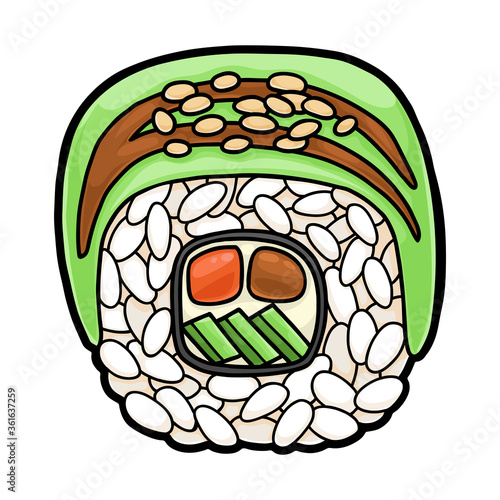 Cartoon illustration for children, Dragon roll with tuna