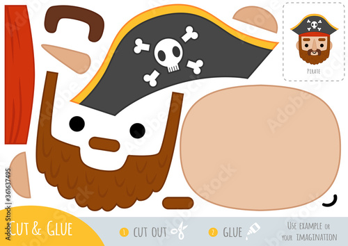 Education paper game for children, Pirate. Use scissors and glue to create the image.