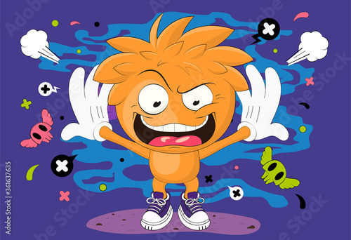 Cartoon angry boy.Vector illustration of a little excited boy. Funny boy character. Isolated EPS 10 vector image.