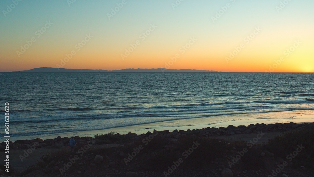 sunset on the Malibu coastline looking towards the Channel Islands