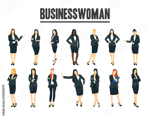 Set of businesswoman. young business women dressed in elegant office clothes. Economy  finance  stylist  office worker.