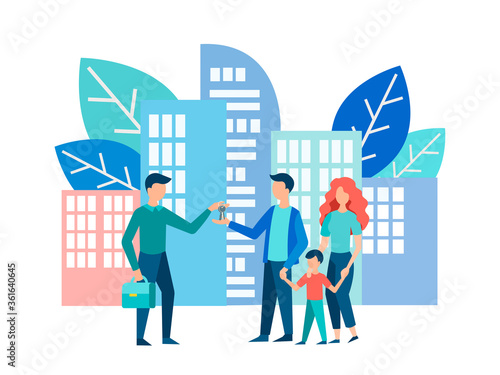 A real estate agent passes keys to the new owners of the city’s beautiful apartments.