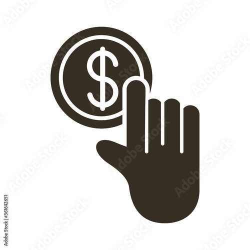 hand with coin money dollar line style
