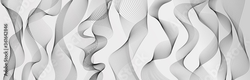 Abstract wave element for design. Set. Digital frequency track equalizer. Stylized line art background. Vector illustration. Wave with lines created using blend tool. Curved wavy line, smooth stripe.