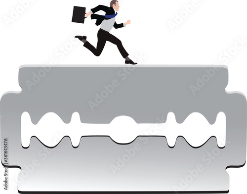 late person runs over a razor blade for beard
