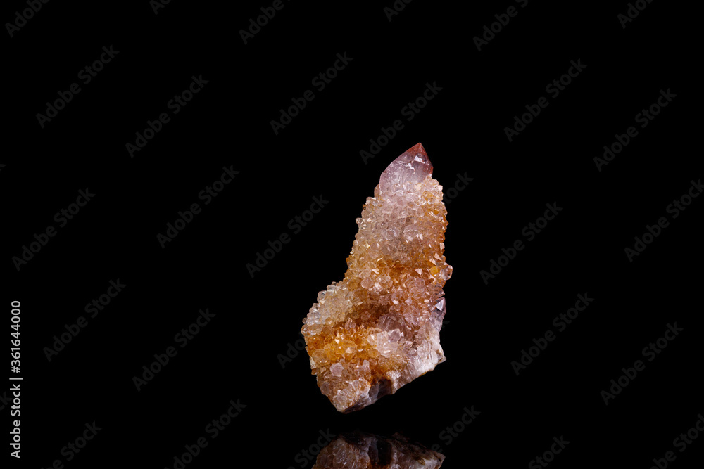 macro stone mineral cactus quartz amethyst on a black background