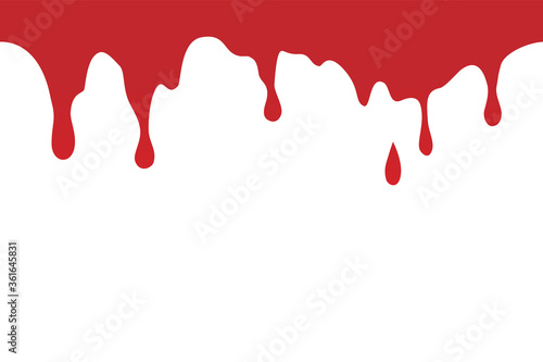 Red blood liquid dripping horizontally seamless repetitive vector illustration pattern isolated on white background. 