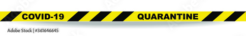 Yellow and black covid-19 tape with a transparent shadow. Quarantine warning covid-19. Eps with transparent background.