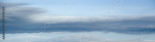 Clouds in the overcast sky view. Climate, environment and weather concept sky background.