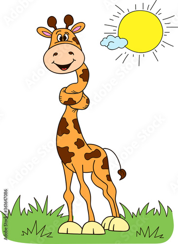 Coloring page outline of cartoon smiling cute giraffe. Colorful vector illustration  summer coloring book for kids. 