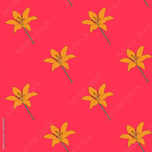 Hand drawn Lilly flower seamless pattern background. Vector Illustration EPS10