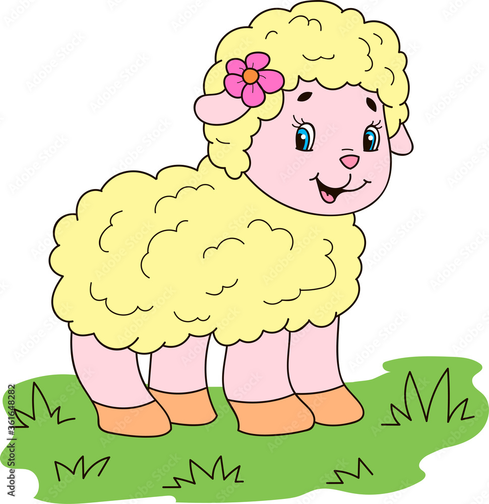 Coloring page outline of cartoon cute little baby sheep. Colorful ...