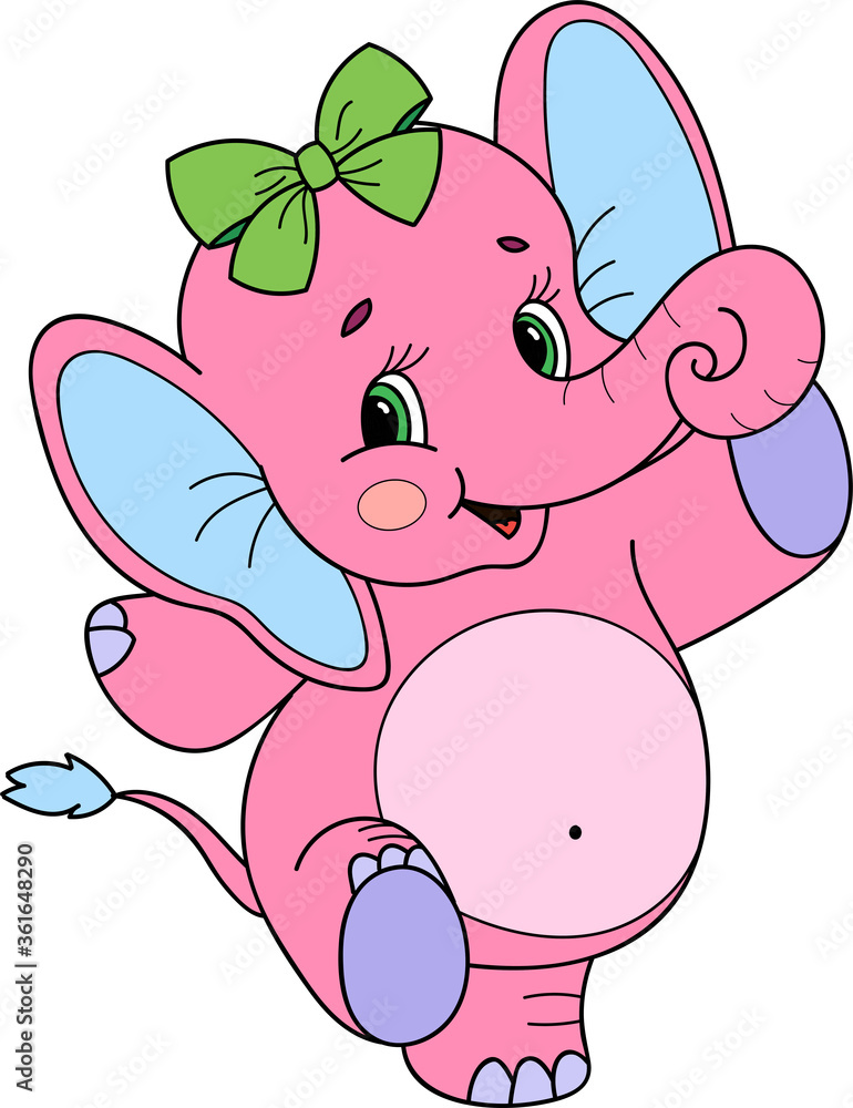 Coloring page outline of cartoon smiling cute girl elephant. Colorful ...