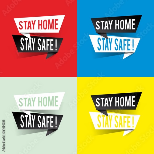 Modern design stay home stay safe text on speech bubbles. Prevention concept. Vector illustration