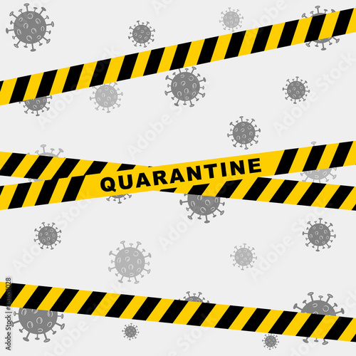 Vector quarantine background. Coronavirus pattern with black and yellow stripes. Covid-19 outbreake. Stay at home attent banner. Lockdown warning