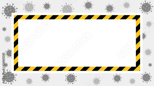 Vector quarantine frame. Coronavirus background with black and yellow stripes. White place for text in the frame. Covid-19 outbreake. Stay at home attent banner.