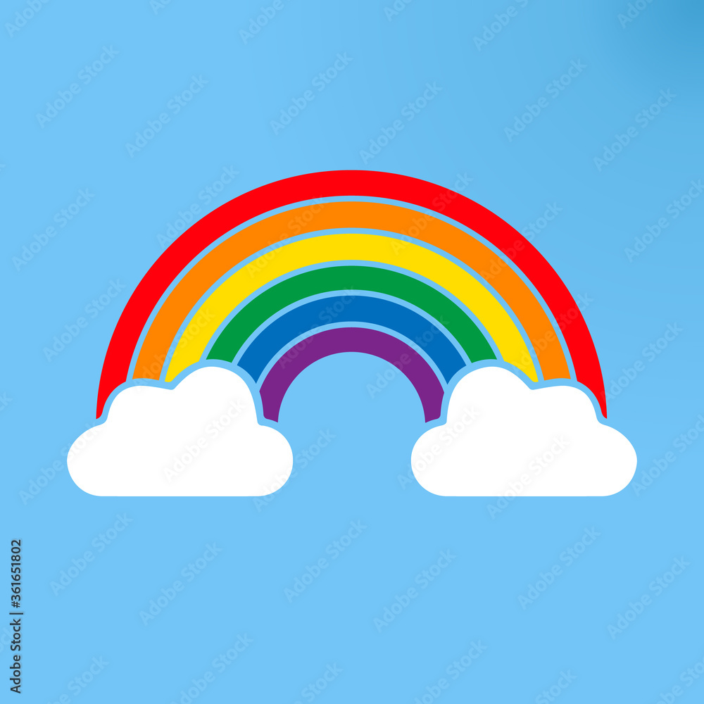Color Rainbow sign with Clouds, with Gradient blu sky Mesh. Colorful icon symbol rainbow. Vector Illustration. Color Rainbow sign with Clouds, with Gradient blu sky Mesh. Colorful icon symbol rainbow. Vector Illustration.