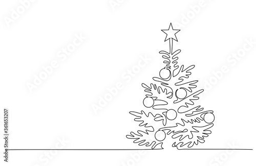 Christmas pine fir tree. Continuous one line drawing