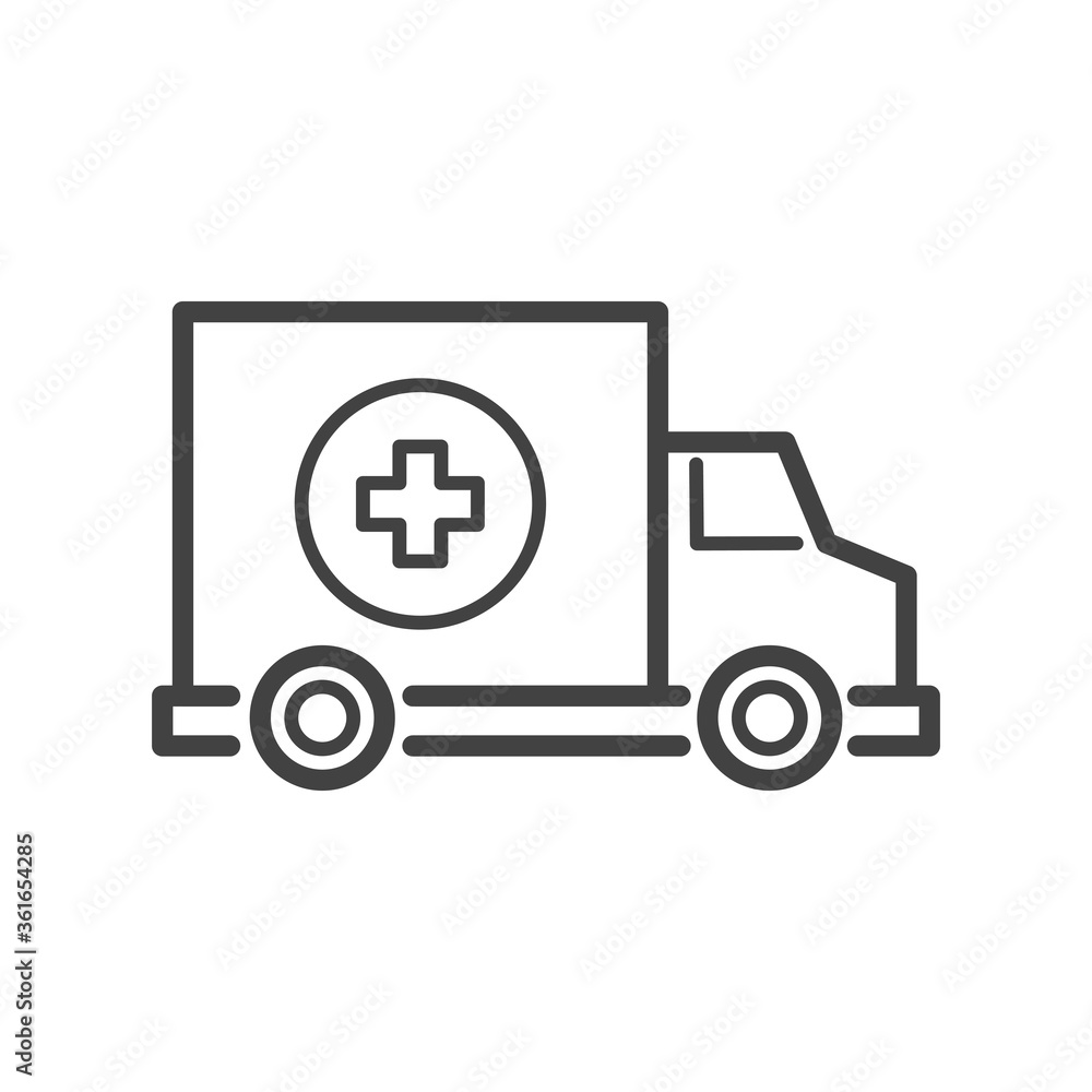 Ambulance outline icon. Medicine and healthcare, medical support sign. Vector illustration.