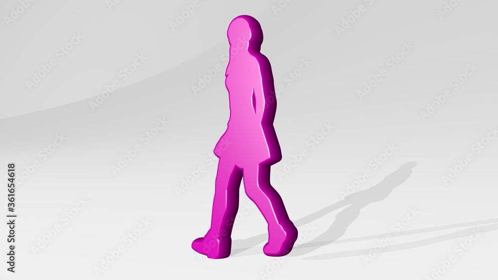 girl from a perspective on the wall. A thick sculpture made of metallic materials of 3D rendering. beautiful and background girl from a perspective on the wall. A thick sculpture made of metallic materials of 3D rendering. beautiful and background