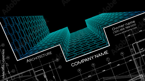Elegant business card for an architect. Abstract Vector illustration. 3d architectural background for banner, poster