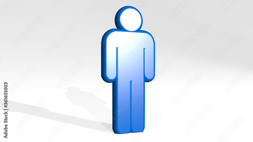 MAN SIGN made by 3D illustration of a shiny metallic sculpture on a wall with light background. icon and symbol MAN SIGN made by 3D illustration of a shiny metallic sculpture on a wall with light background. icon and symbol