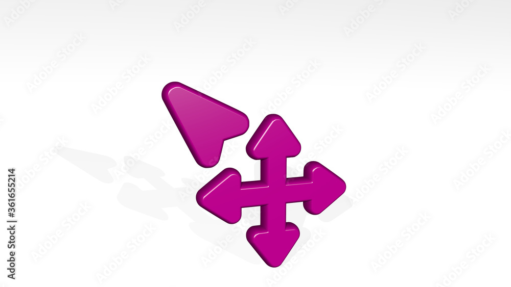 CURSOR SELECT made by 3D illustration of a shiny metallic sculpture on a wall with light background. icon and arrow CURSOR SELECT made by 3D illustration of a shiny metallic sculpture on a wall with light background. icon and arrow
