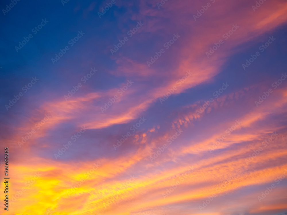 red sky with clouds, copy space
