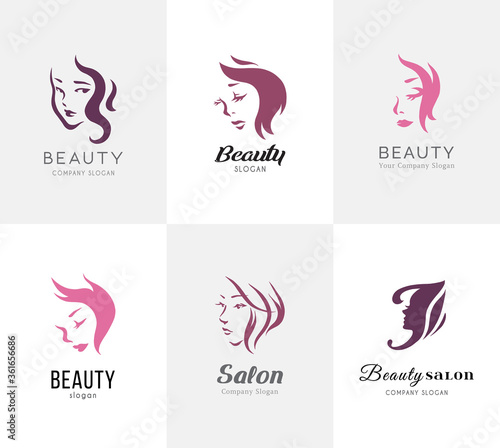 Beauty logo layout set for salon with abstract face of woman.