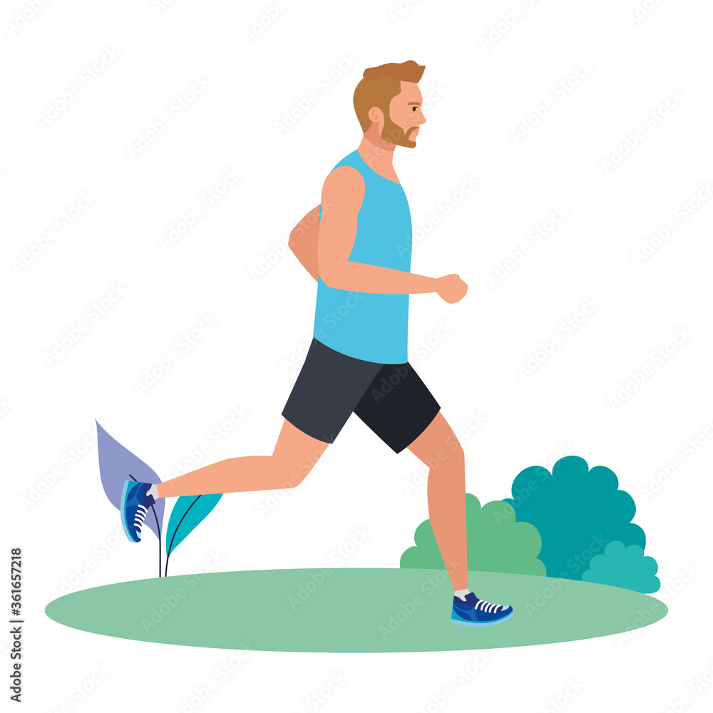 man running on grass, man in sportswear jogging, male athlete, sporty person vector illustration design