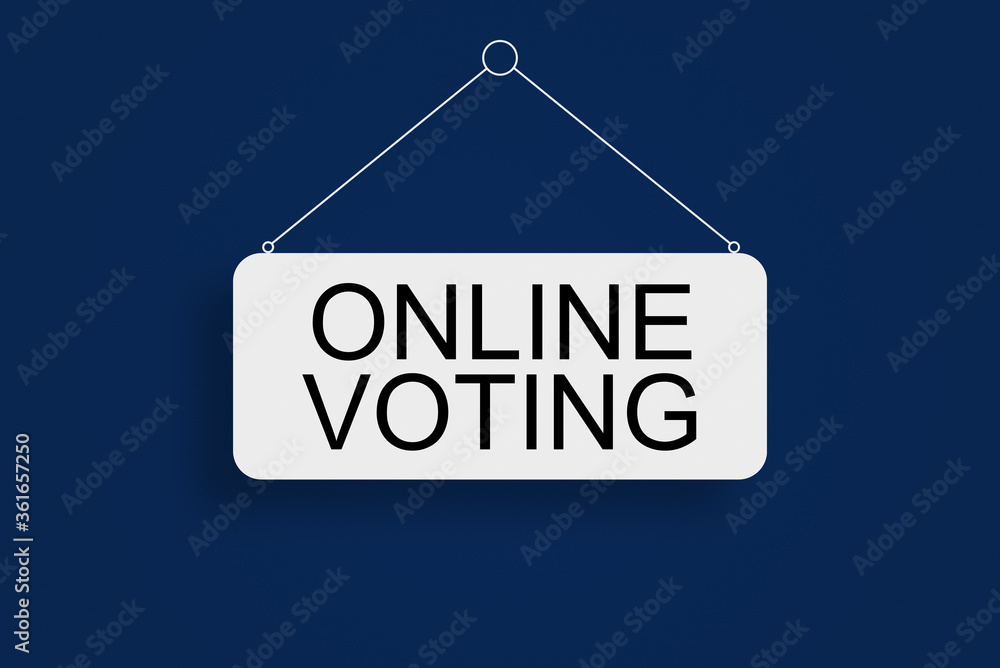 online voting concept. online voting sign on a blue background