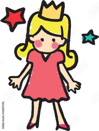 Cute little princess. Crayon style digital illustration.