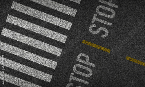 Crosswalk top view with textured asphalt vector illustration. Safety driving and movement 