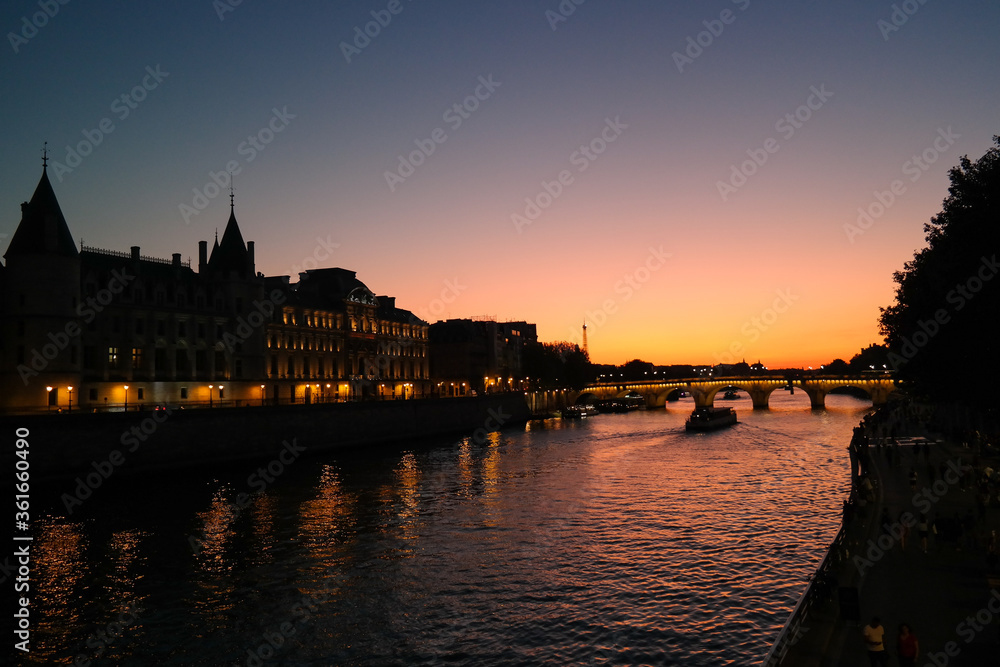 Twilight over the Seine River