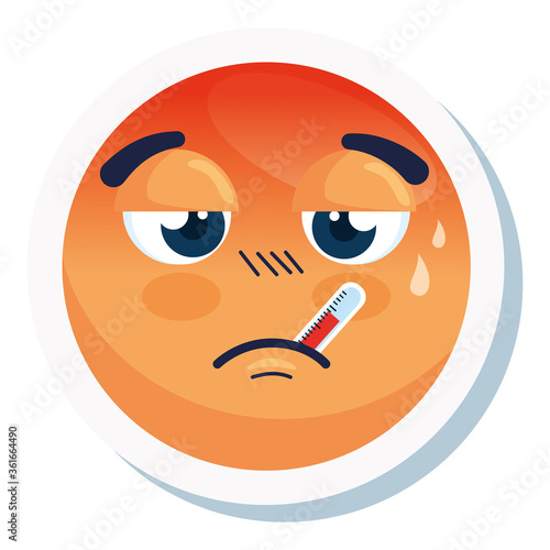 emoji with fever, face red with fever disease, on white background vector illustration design