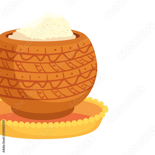 ceramic container with powder, holy celebration vector illustration design