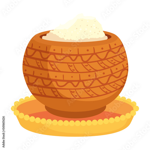 ceramic container with powder, holy celebration vector illustration design